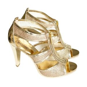 Michael Kors Berkley Iconic Mesh Glitter Pale Gold Size 6.5 Shoes Wedding